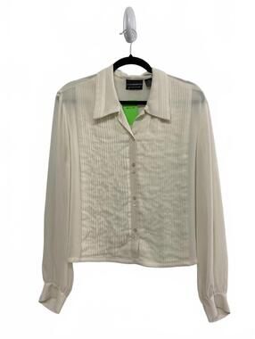 90s Vintage Liz Claiborne Cream Button-Up Sheer Cropped Blouse Size 16